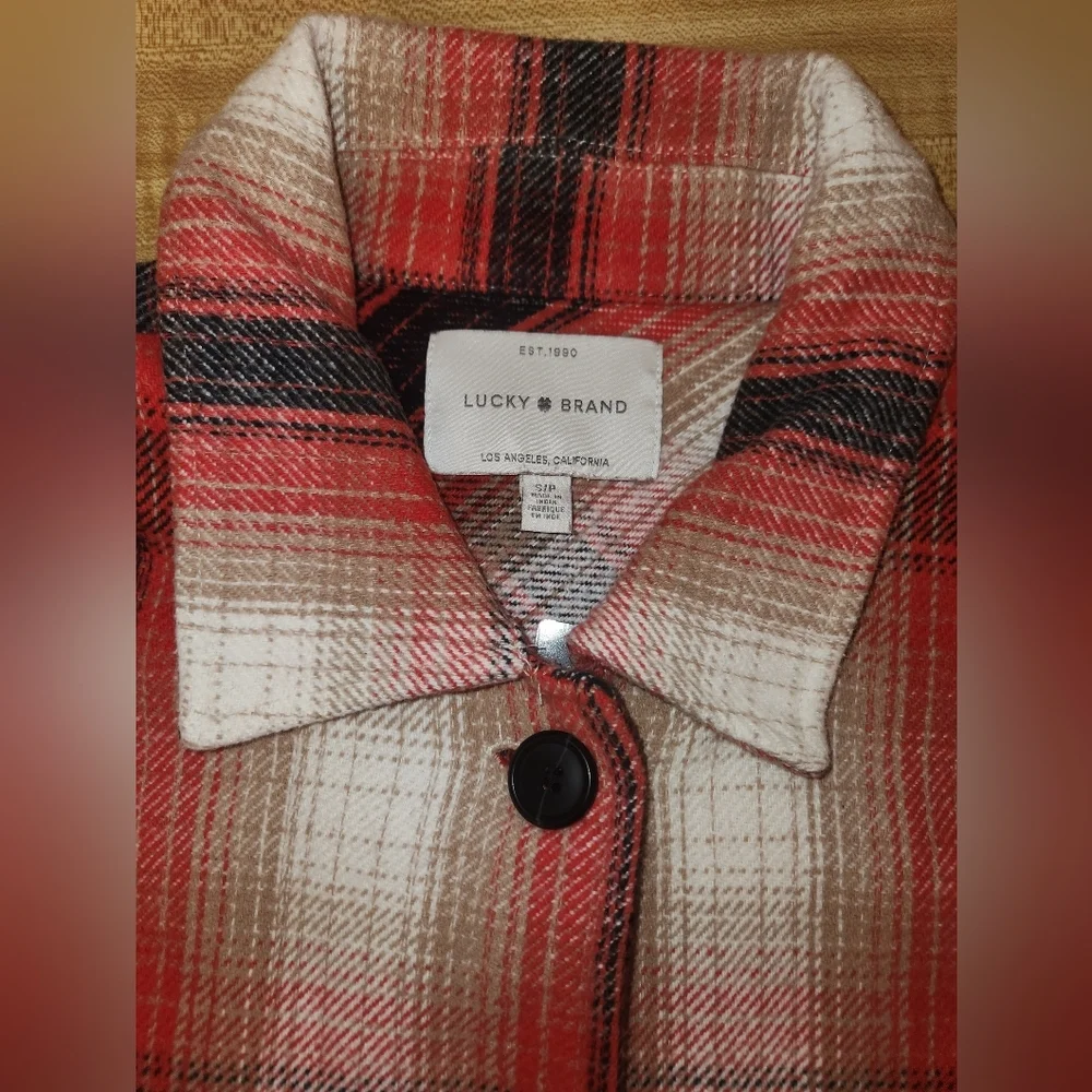 LUCKY BRAND Red plaid Oversized Shirt Jacket, size S